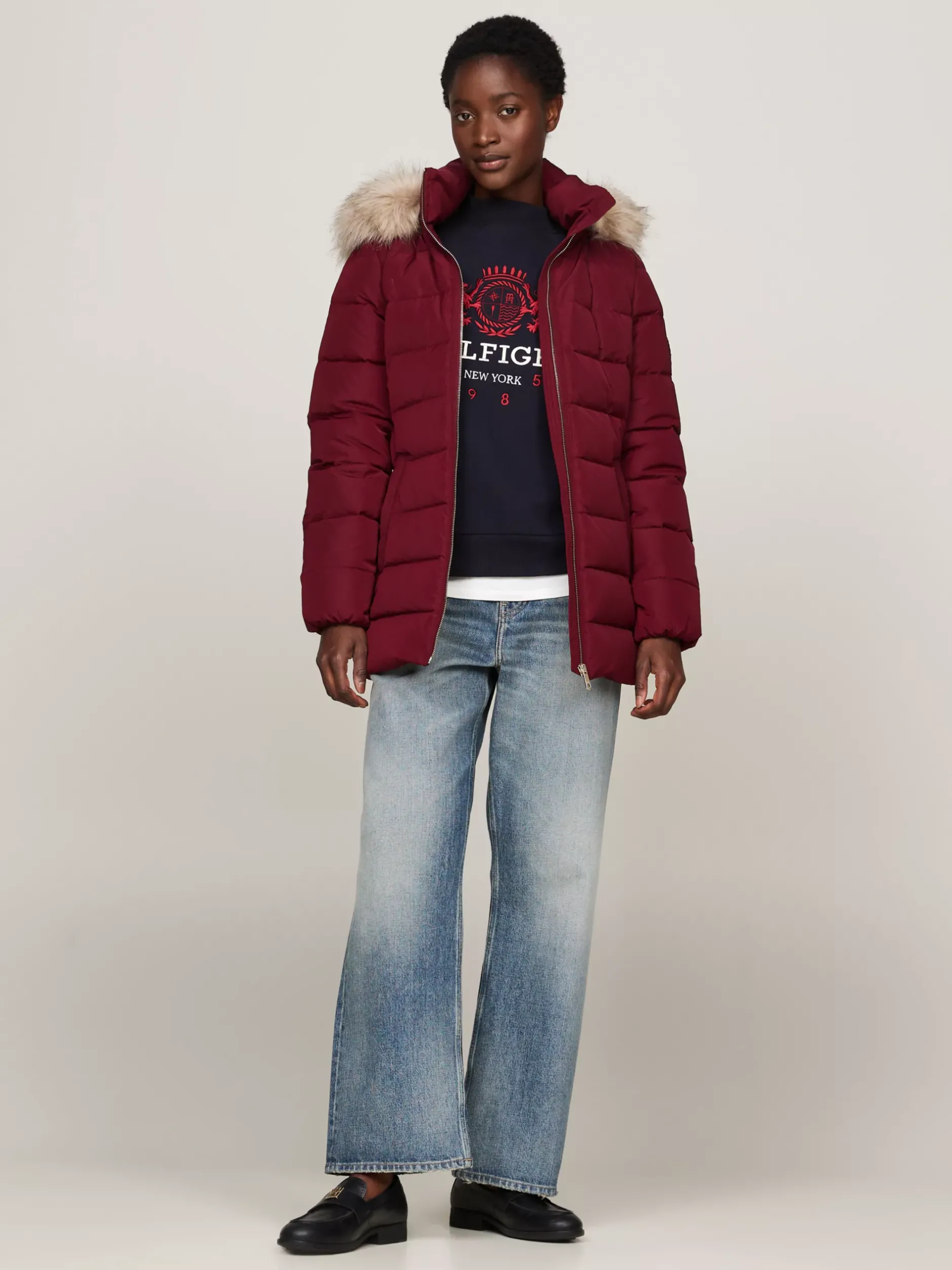 Kurtki & Płaszcze*Tommy Hilfiger Puchowa Kurtka Z Kapturem DEEP ROUGE
