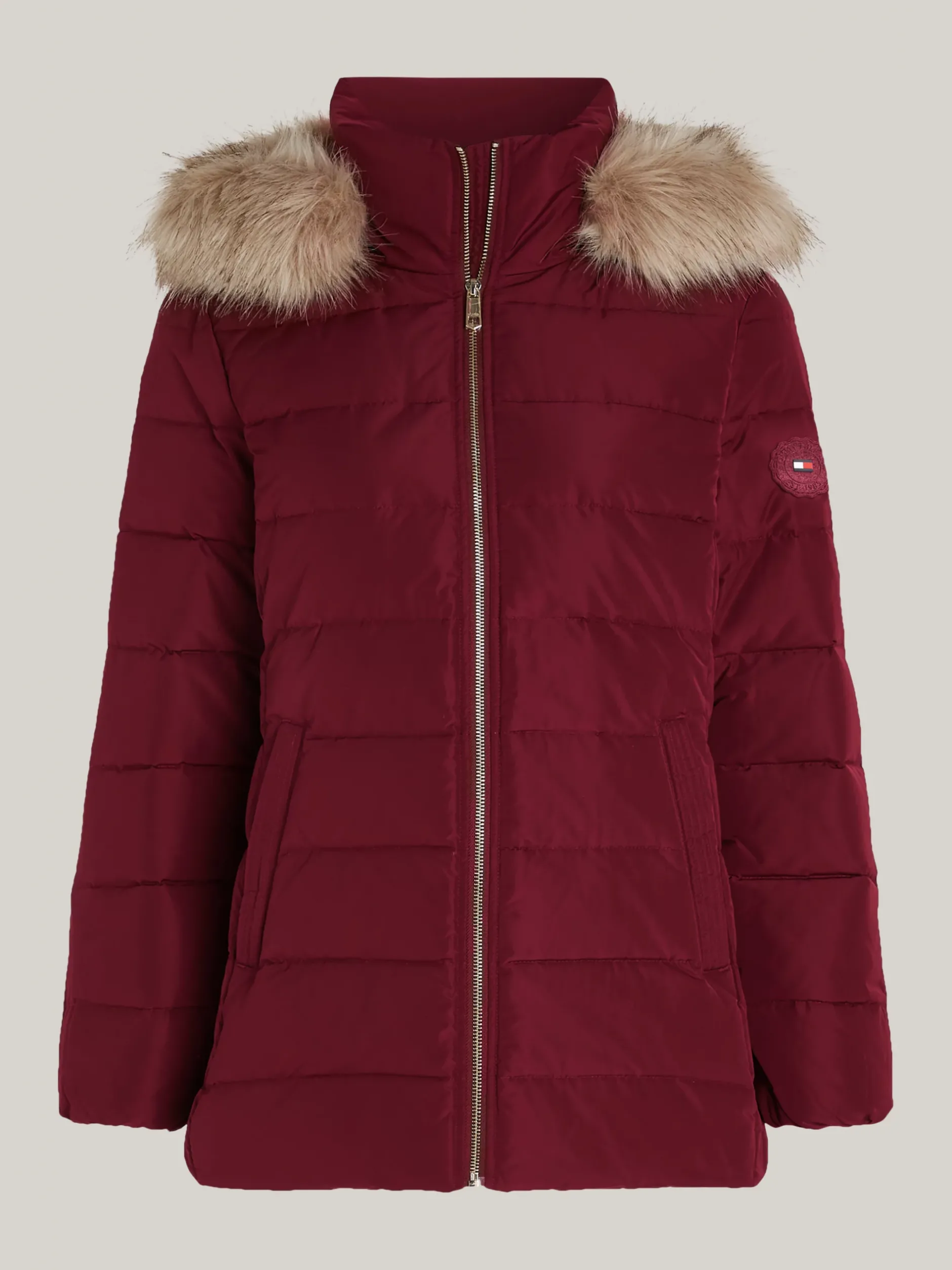 Kurtki & Płaszcze*Tommy Hilfiger Puchowa Kurtka Z Kapturem DEEP ROUGE