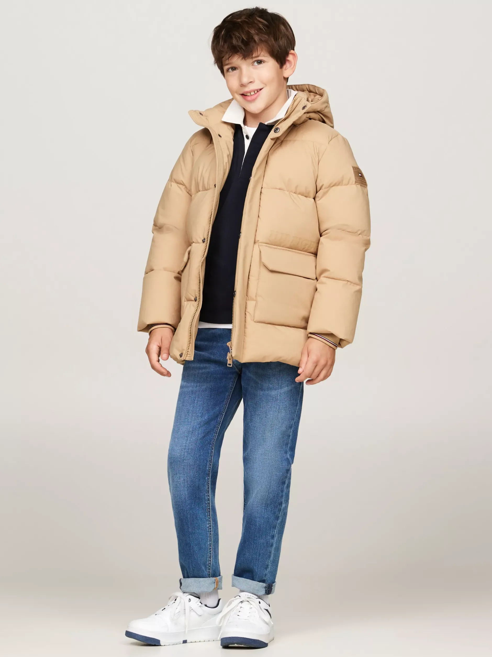 Kurtki*Tommy Hilfiger Puchowa Kurtka Z Logo Hilfiger Monotype CLASSIC KHAKI