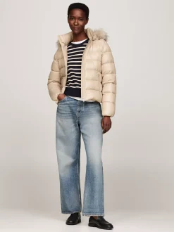 Kurtki & Płaszcze*Tommy Hilfiger Puchowa Kurtka Ze Sztucznym Futerkiem BEIGE