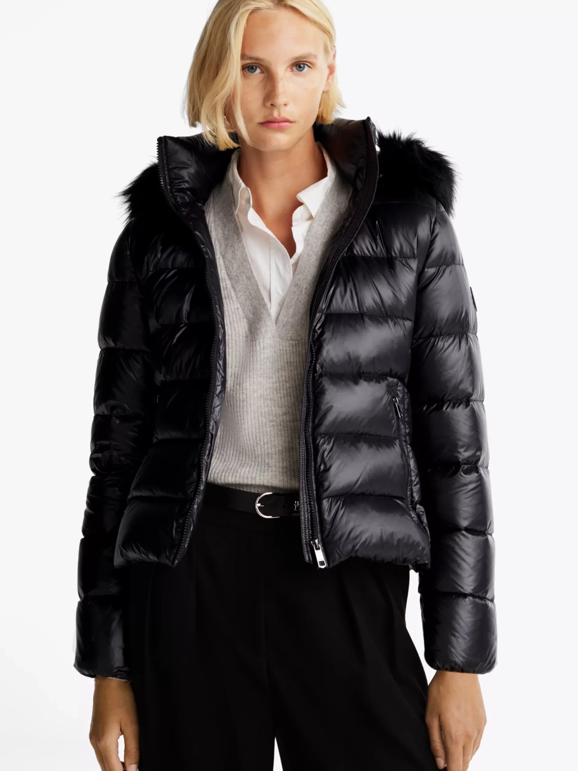 Kurtki & Płaszcze*Tommy Hilfiger Puchowa Kurtka Ze Sztucznym Futerkiem BLACK