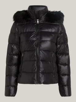 Kurtki & Płaszcze*Tommy Hilfiger Puchowa Kurtka Ze Sztucznym Futerkiem BLACK