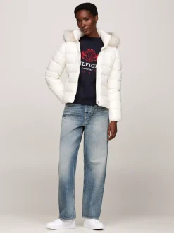 Kurtki & Płaszcze*Tommy Hilfiger Puchowa Kurtka Ze Sztucznym Futerkiem ANCIENT WHITE
