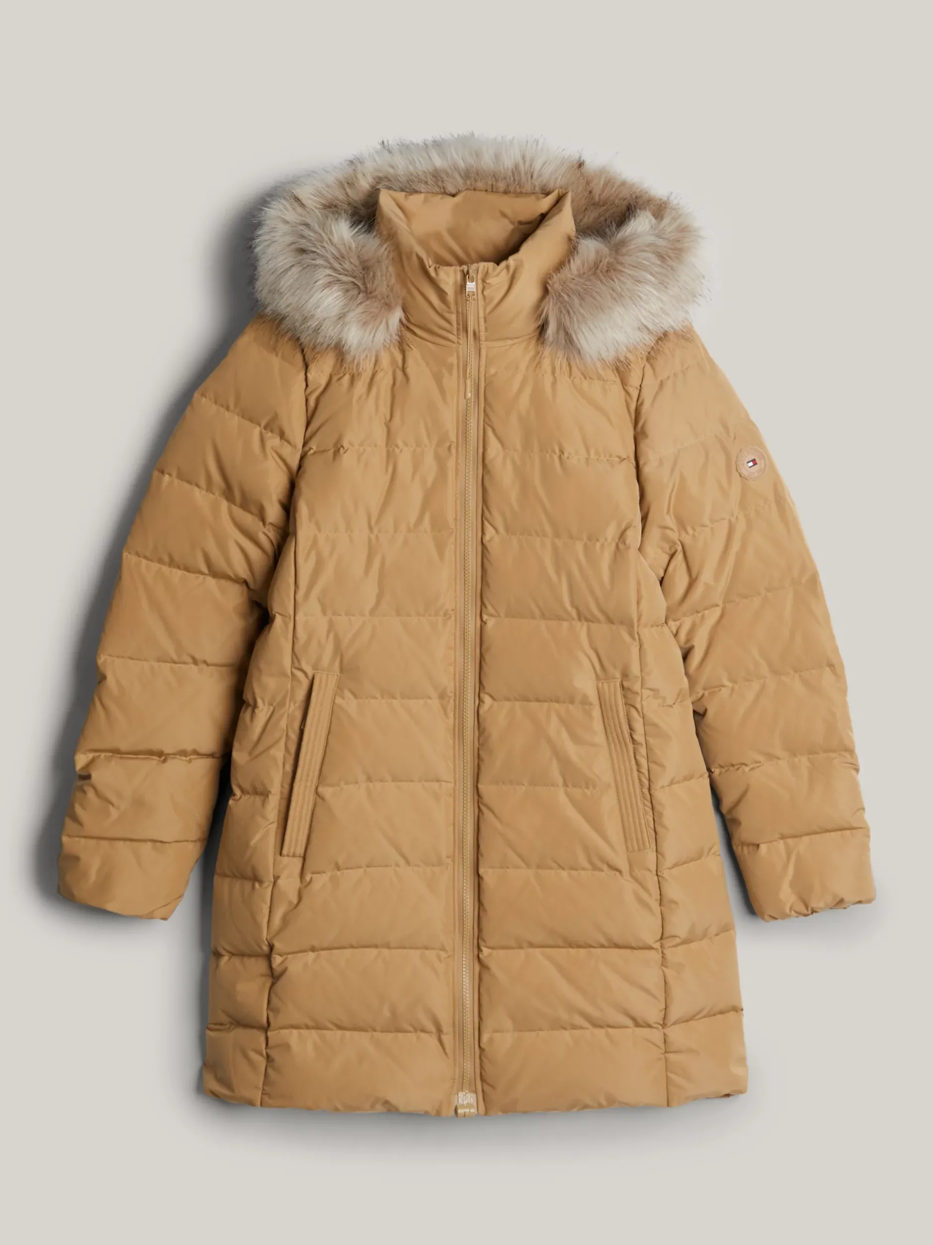 Kurtki & Płaszcze*Tommy Hilfiger Puchowy Płaszcz Adaptive Z Kapturem CLASSIC KHAKI