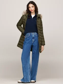 Kurtki & Płaszcze*Tommy Hilfiger Puchowy Płaszcz Z Kapturem FATIGUE GREEN