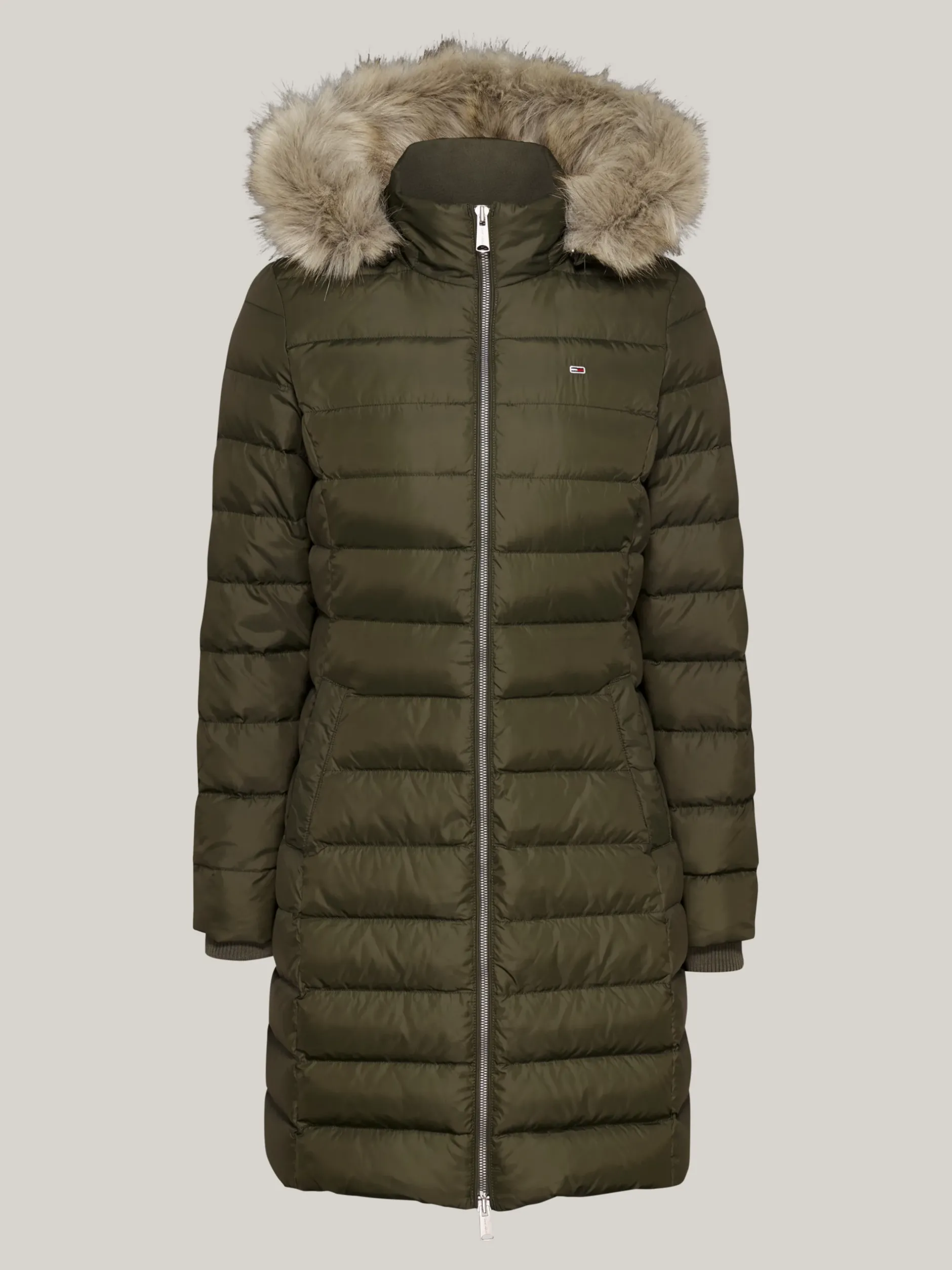 Kurtki & Płaszcze*Tommy Hilfiger Puchowy Płaszcz Z Kapturem FATIGUE GREEN