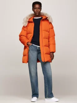 Kurtki & Płaszcze*Tommy Hilfiger Puchowy Płaszcz Z Kapturem AUTUMN ORANGE