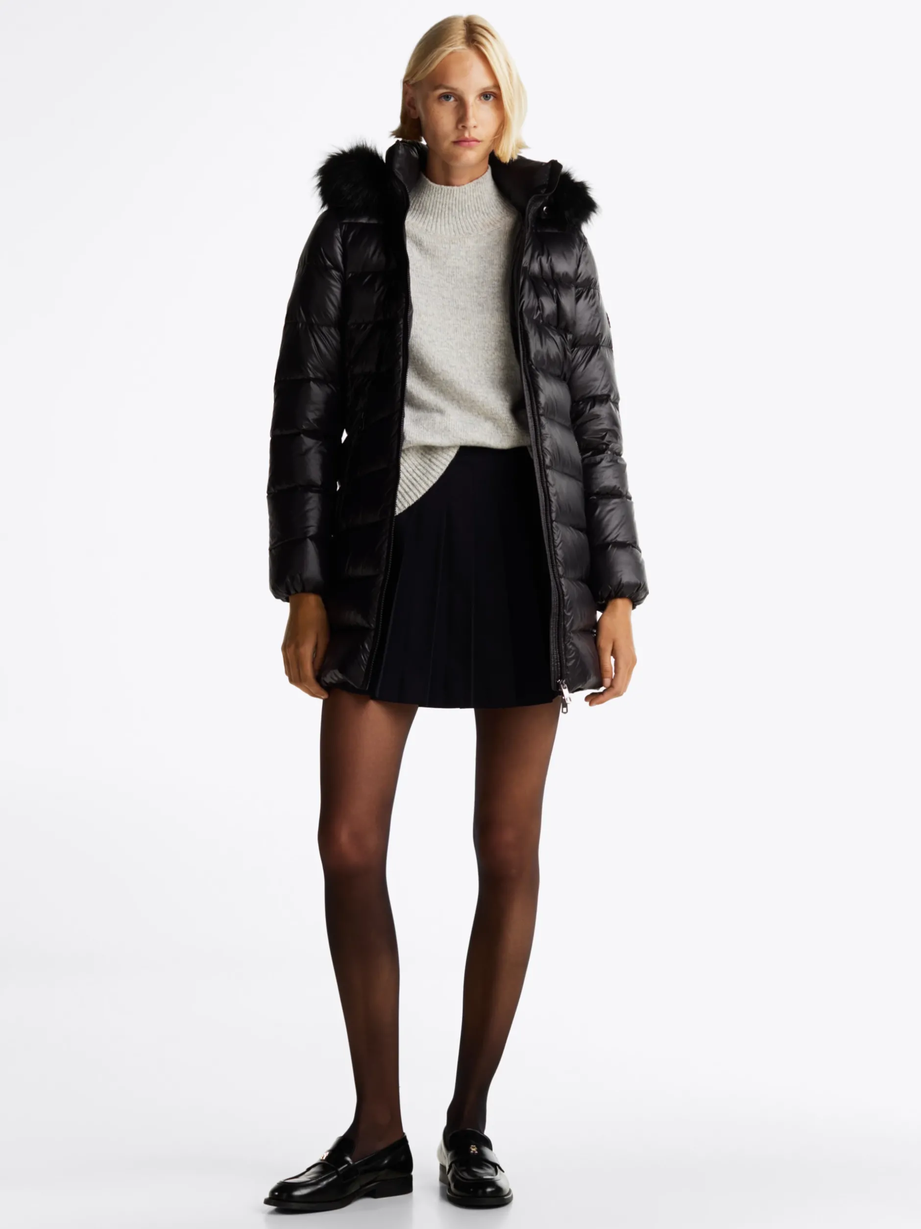 Kurtki & Płaszcze*Tommy Hilfiger Puchowy Płaszcz Z Kapturem BLACK