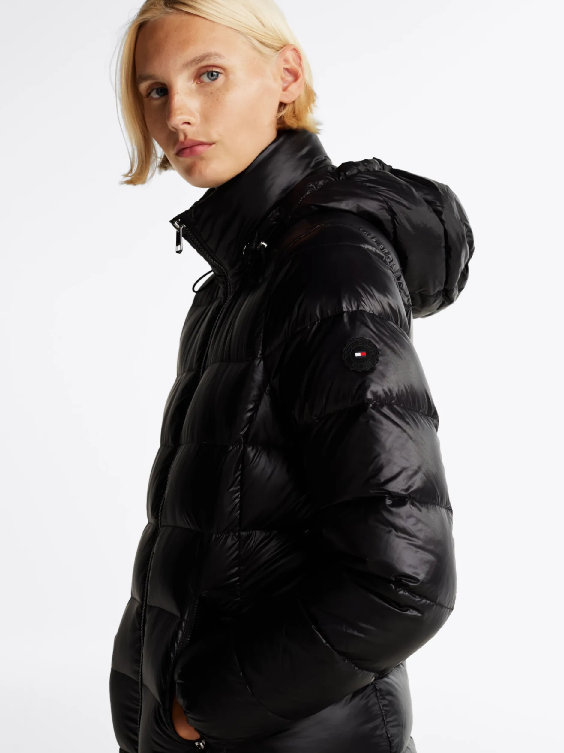 Kurtki & Płaszcze*Tommy Hilfiger Puchowy Płaszcz Z Kapturem BLACK