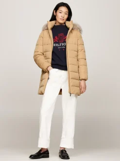 Kurtki & Płaszcze*Tommy Hilfiger Puchowy Płaszcz Z Kapturem Z Futerkiem CLASSIC KHAKI