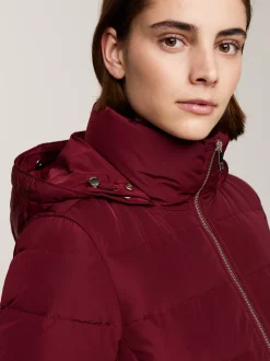 Kurtki & Płaszcze*Tommy Hilfiger Puchowy Płaszcz Z Kapturem Z Futerkiem DEEP ROUGE