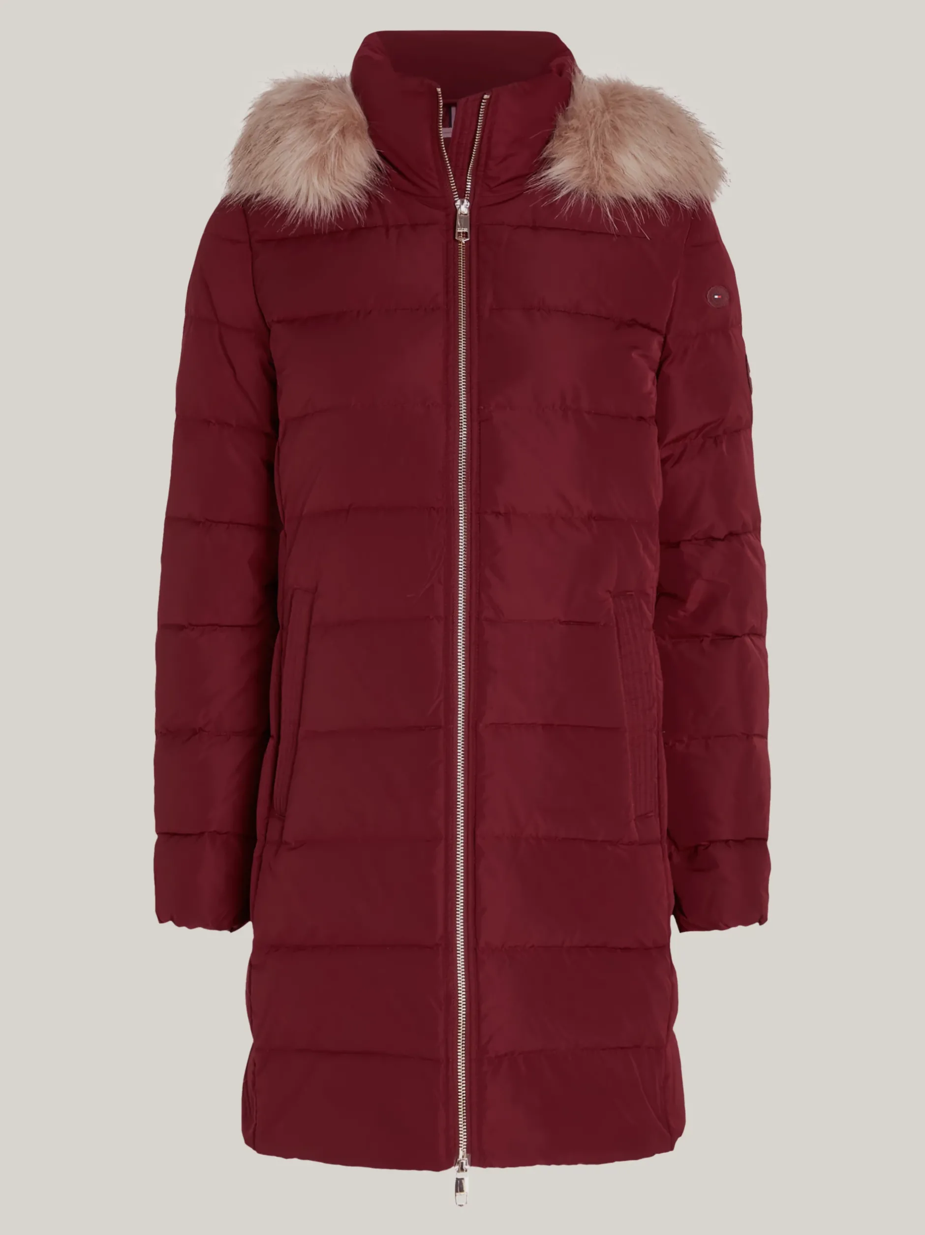 Kurtki & Płaszcze*Tommy Hilfiger Puchowy Płaszcz Z Kapturem Z Futerkiem DEEP ROUGE