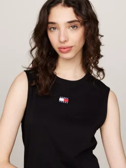 Sukienki*Tommy Hilfiger Pudełkowa Sukienka Maxi Bez Rękawów Z Naszywką BLACK