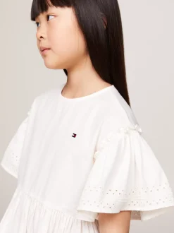 Sukienki*Tommy Hilfiger Rozkloszowana Sukienka Z Haftem Angielskim ANCIENT WHITE