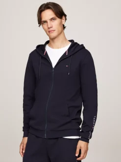 Stroje Domowe*Tommy Hilfiger Rozpinana Bluza Domowa Z Kapturem TH Original DESERT SKY