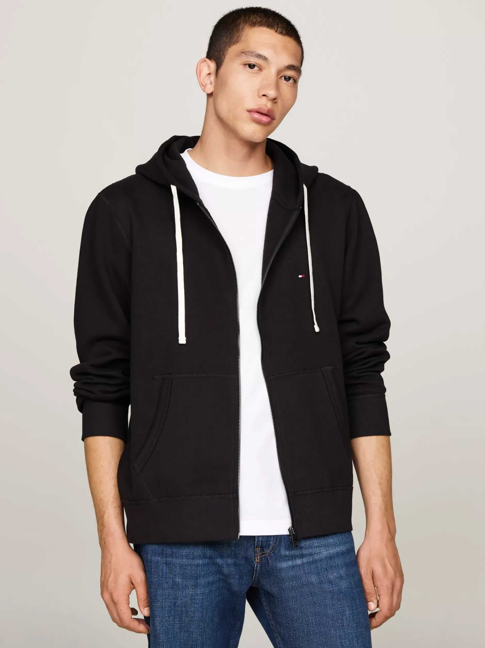 Bluzy Dresowe & Z Kapturem*Tommy Hilfiger Rozpinana Bluza Dzianinowa Z Kapturem BLACK