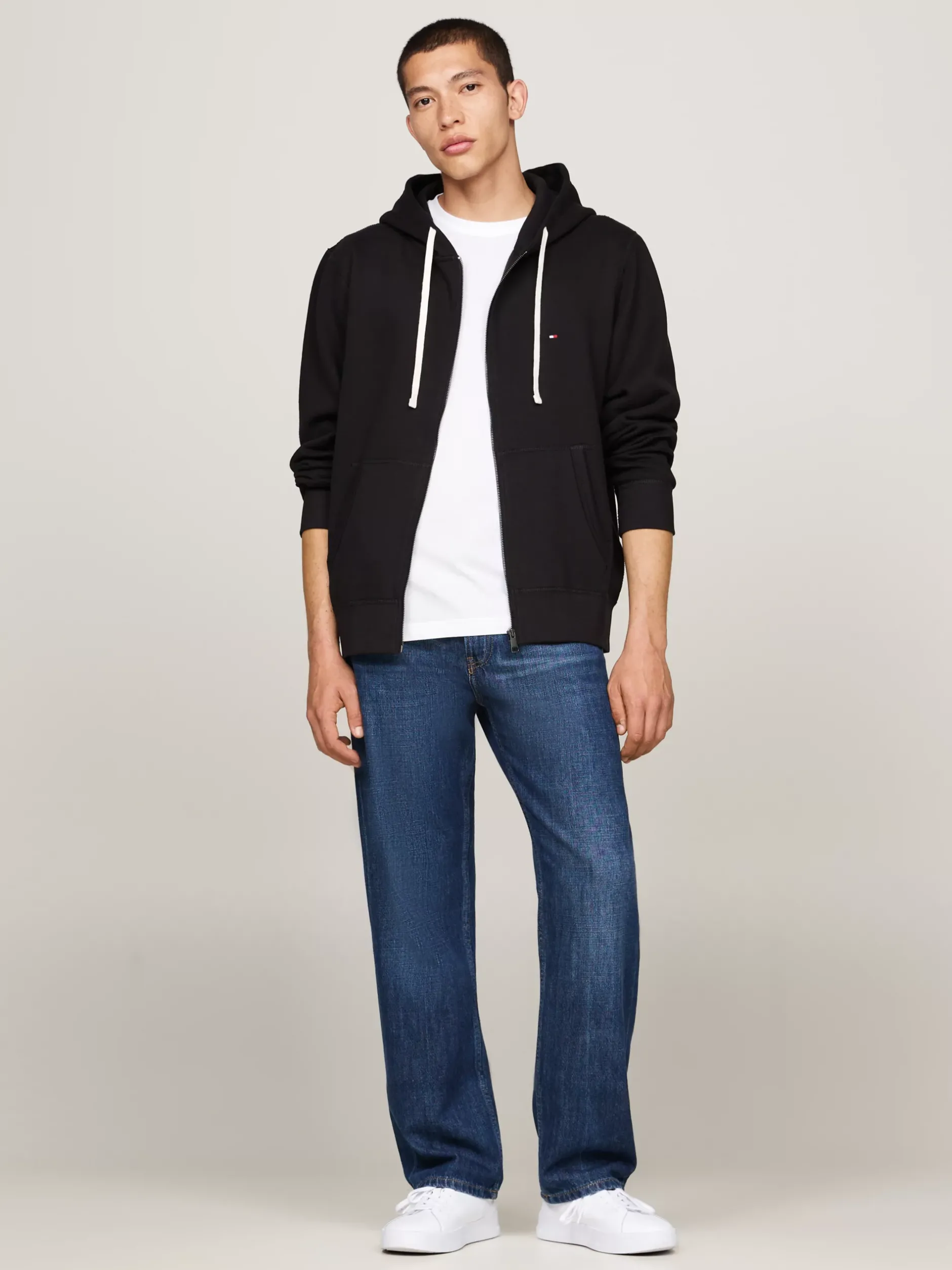 Bluzy Dresowe & Z Kapturem*Tommy Hilfiger Rozpinana Bluza Dzianinowa Z Kapturem BLACK