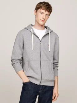 Bluzy Dresowe & Z Kapturem*Tommy Hilfiger Rozpinana Bluza Dzianinowa Z Kapturem MEDIUM GREY HEATHER