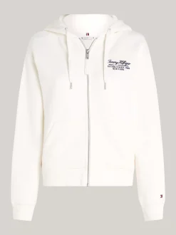 Bluzy Dresowe & Z Kapturem*Tommy Hilfiger Rozpinana Bluza Z Kaligrafowanym Logo ANCIENT WHITE
