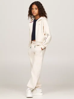 Bluzy Dresowe I Z Kapturem*Tommy Hilfiger Rozpinana Bluza Z Kapturem I Wyhaftowanym Logo HEATHERED OAT