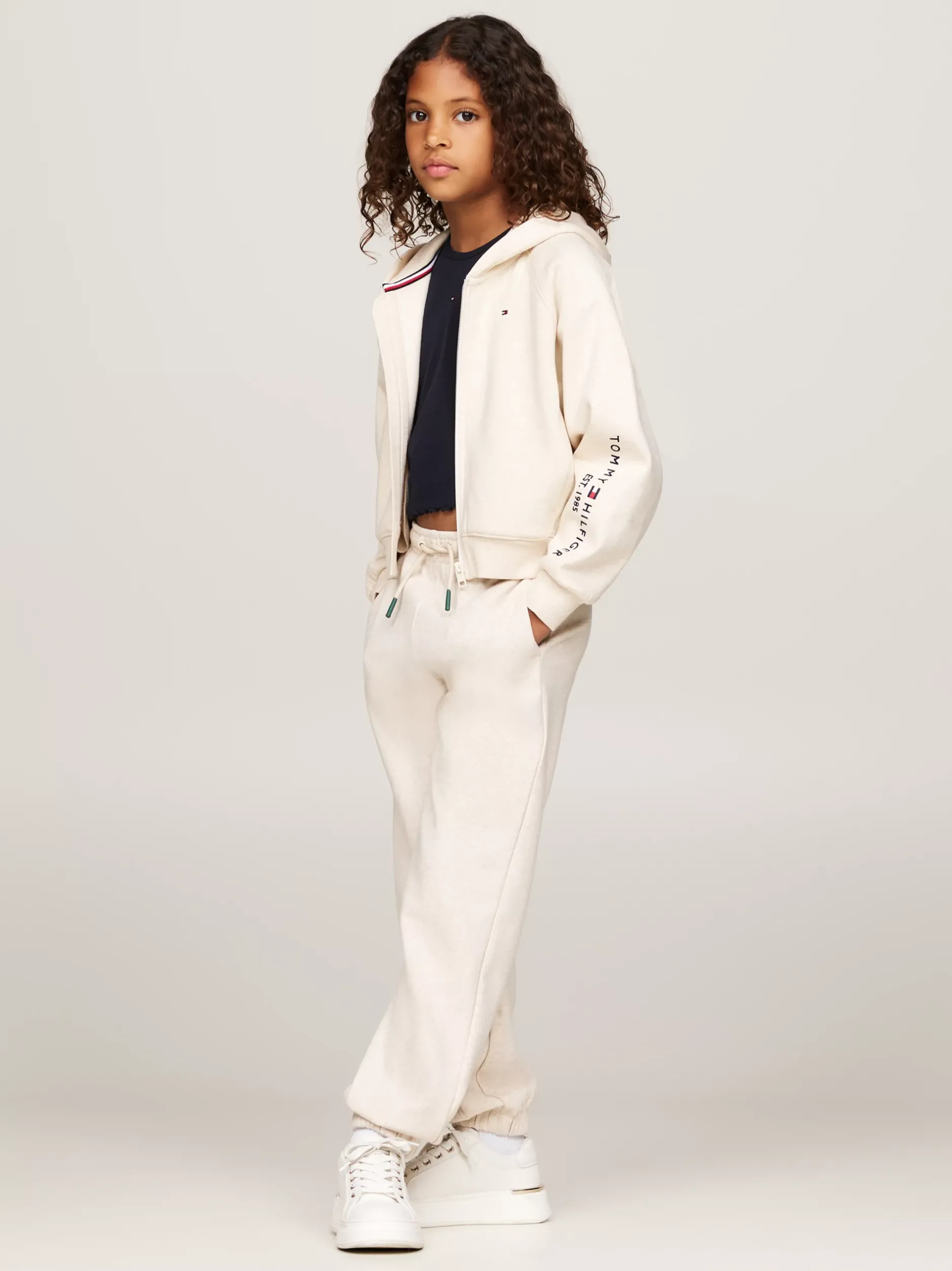 Bluzy Dresowe I Z Kapturem*Tommy Hilfiger Rozpinana Bluza Z Kapturem I Wyhaftowanym Logo HEATHERED OAT