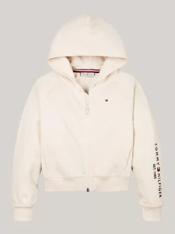 Bluzy Dresowe I Z Kapturem*Tommy Hilfiger Rozpinana Bluza Z Kapturem I Wyhaftowanym Logo HEATHERED OAT