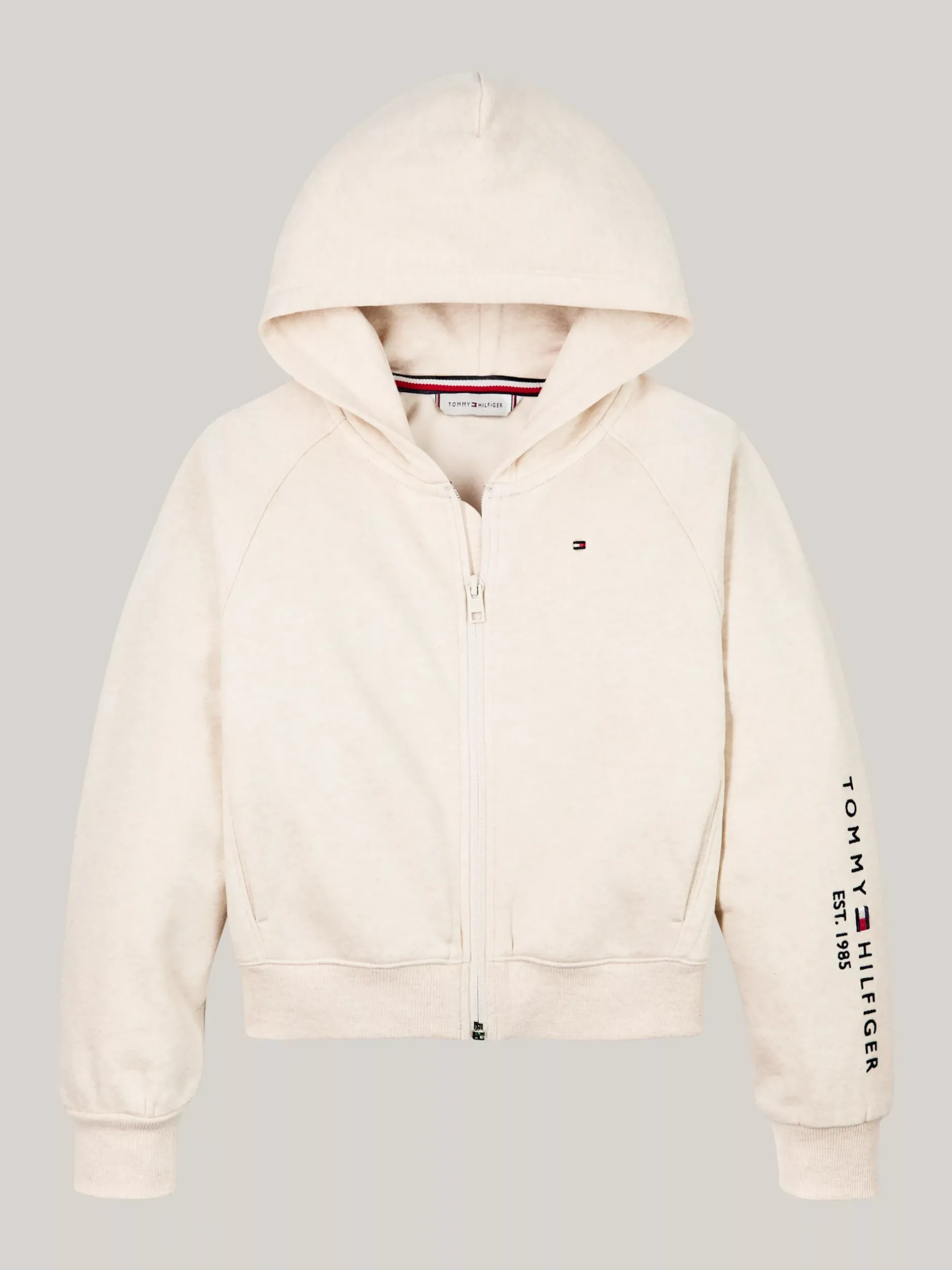 Bluzy Dresowe I Z Kapturem*Tommy Hilfiger Rozpinana Bluza Z Kapturem I Wyhaftowanym Logo HEATHERED OAT