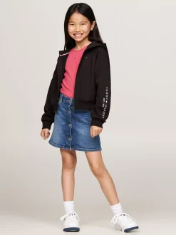 Bluzy Dresowe I Z Kapturem*Tommy Hilfiger Rozpinana Bluza Z Kapturem I Wyhaftowanym Logo BLACK