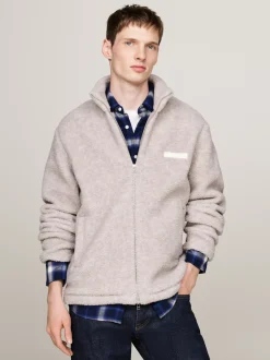 Bluzy Dresowe & Z Kapturem*Tommy Hilfiger Rozpinana Bluza Z Teksturowanej Dzianiny HEATHERED PEBBLE