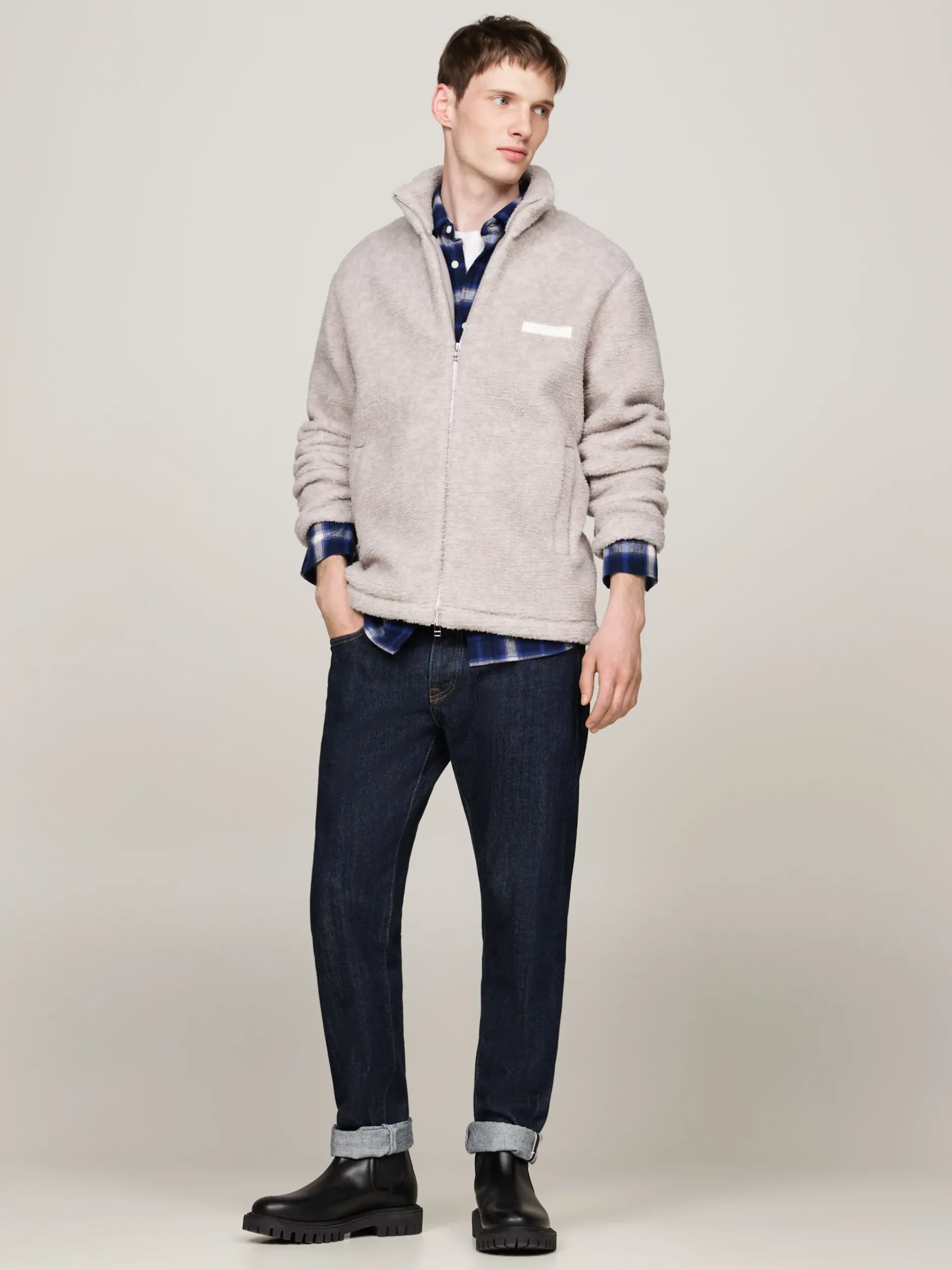 Bluzy Dresowe & Z Kapturem*Tommy Hilfiger Rozpinana Bluza Z Teksturowanej Dzianiny HEATHERED PEBBLE