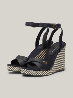 Sandały*Tommy Hilfiger Sandały Na Koturnie Z Paskami Z Rafii SPACE BLUE