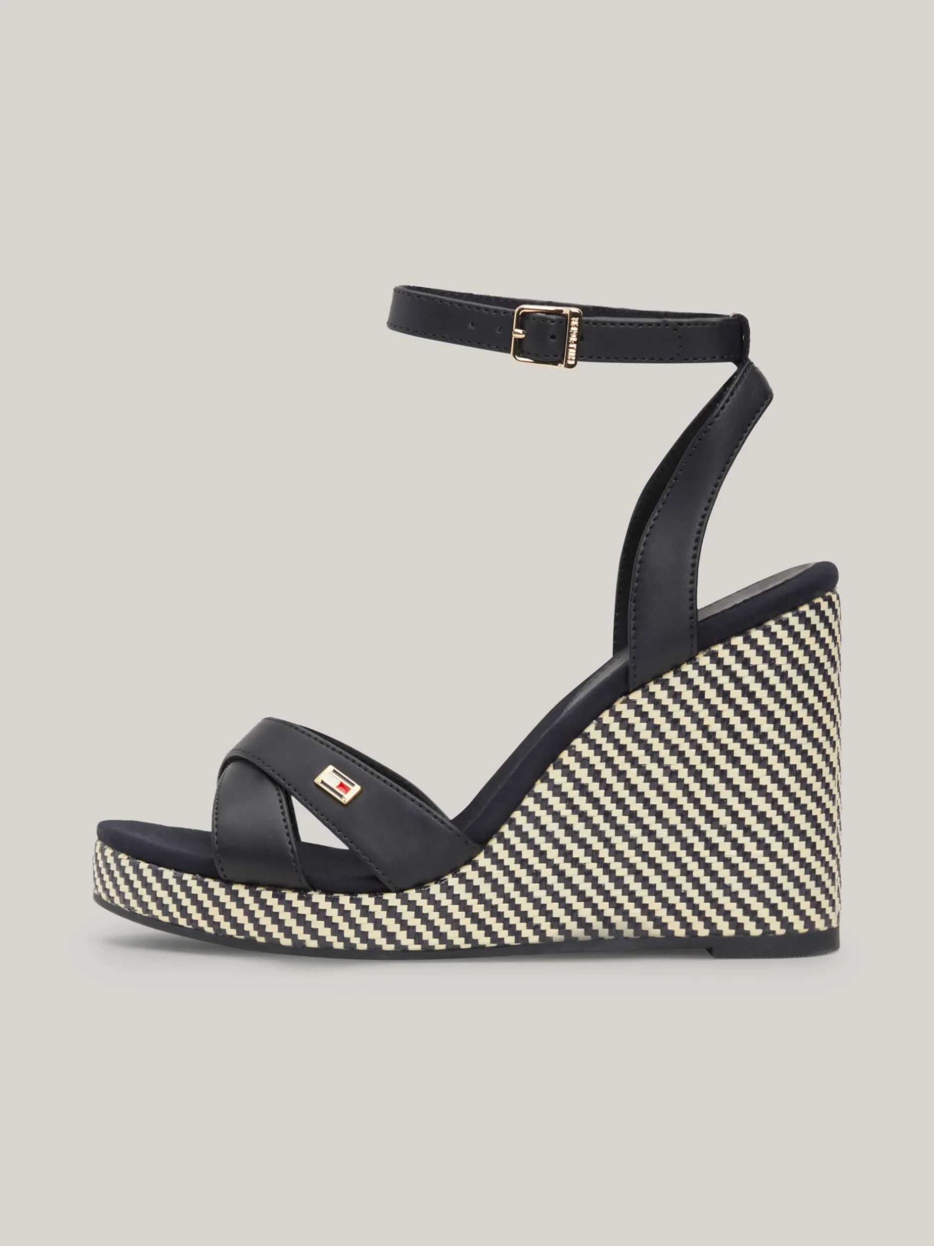 Sandały*Tommy Hilfiger Sandały Na Koturnie Z Paskami Z Rafii SPACE BLUE
