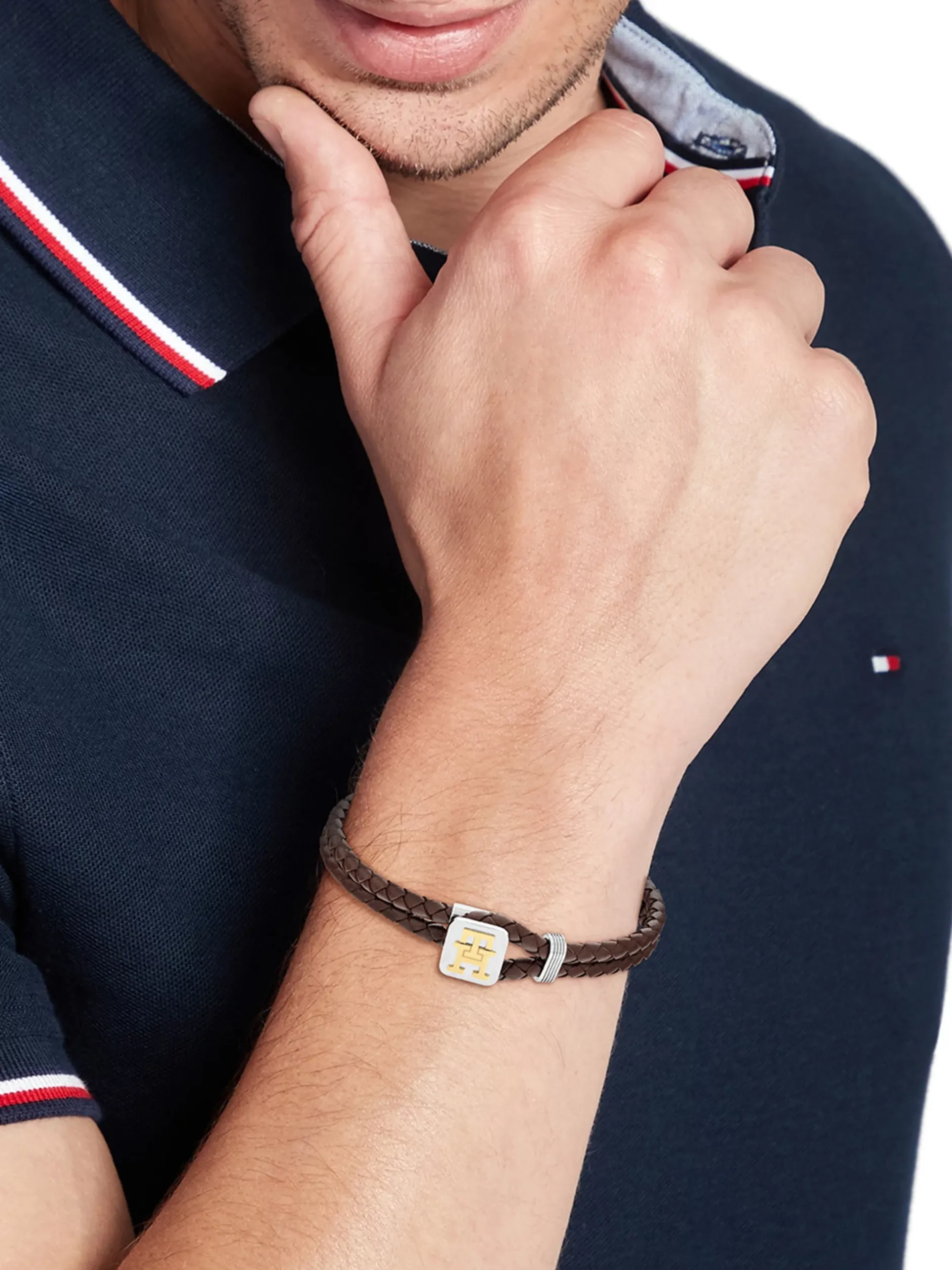 Biżuteria & Spinki Do Mankietów*Tommy Hilfiger Skórzana Bransoletka TH Monogram BROWN