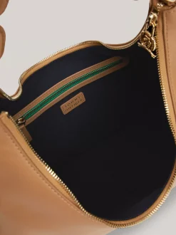 Torby Na Ramię*Tommy Hilfiger Skórzana Torebka Hobo TH Na Grubym łańcuszku CLASSIC KHAKI