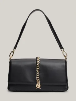 Torby Na Ramię*Tommy Hilfiger Skórzana Torebka Na Ramię Z łańcuszkiem BLACK