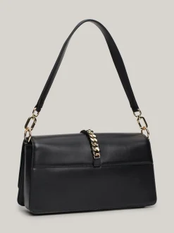 Torby Na Ramię*Tommy Hilfiger Skórzana Torebka Na Ramię Z łańcuszkiem BLACK