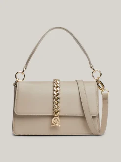 Torby Na Ramię*Tommy Hilfiger Skórzana Torebka Na Ramię Z łańcuszkiem BEIGE