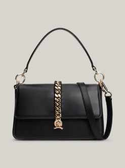 Torby Na Ramię*Tommy Hilfiger Skórzana Torebka Na Ramię Z łańcuszkiem BLACK