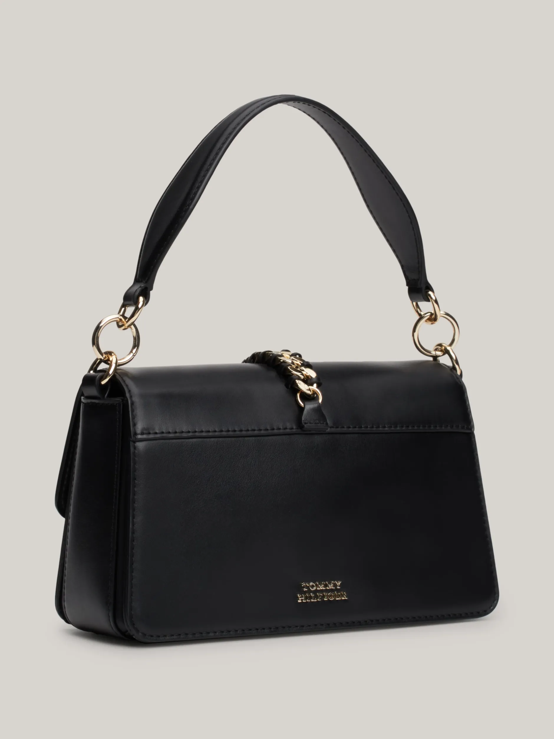 Torby Na Ramię*Tommy Hilfiger Skórzana Torebka Na Ramię Z łańcuszkiem BLACK