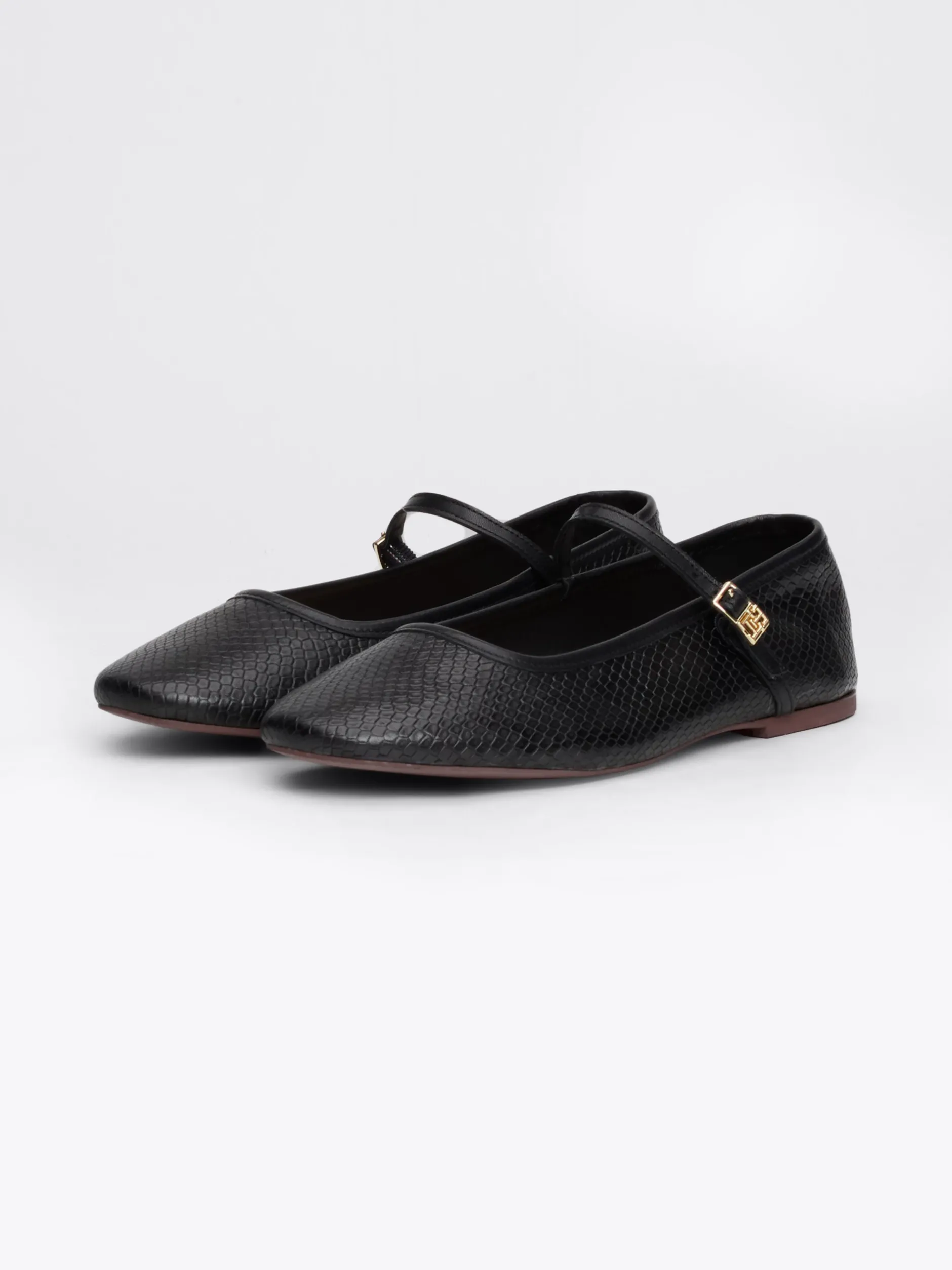 Baleriny|Płaskie Buty*Tommy Hilfiger Skórzane Baleriny Mary Jane Z Wężowym Wzorem BLACK PYTHON