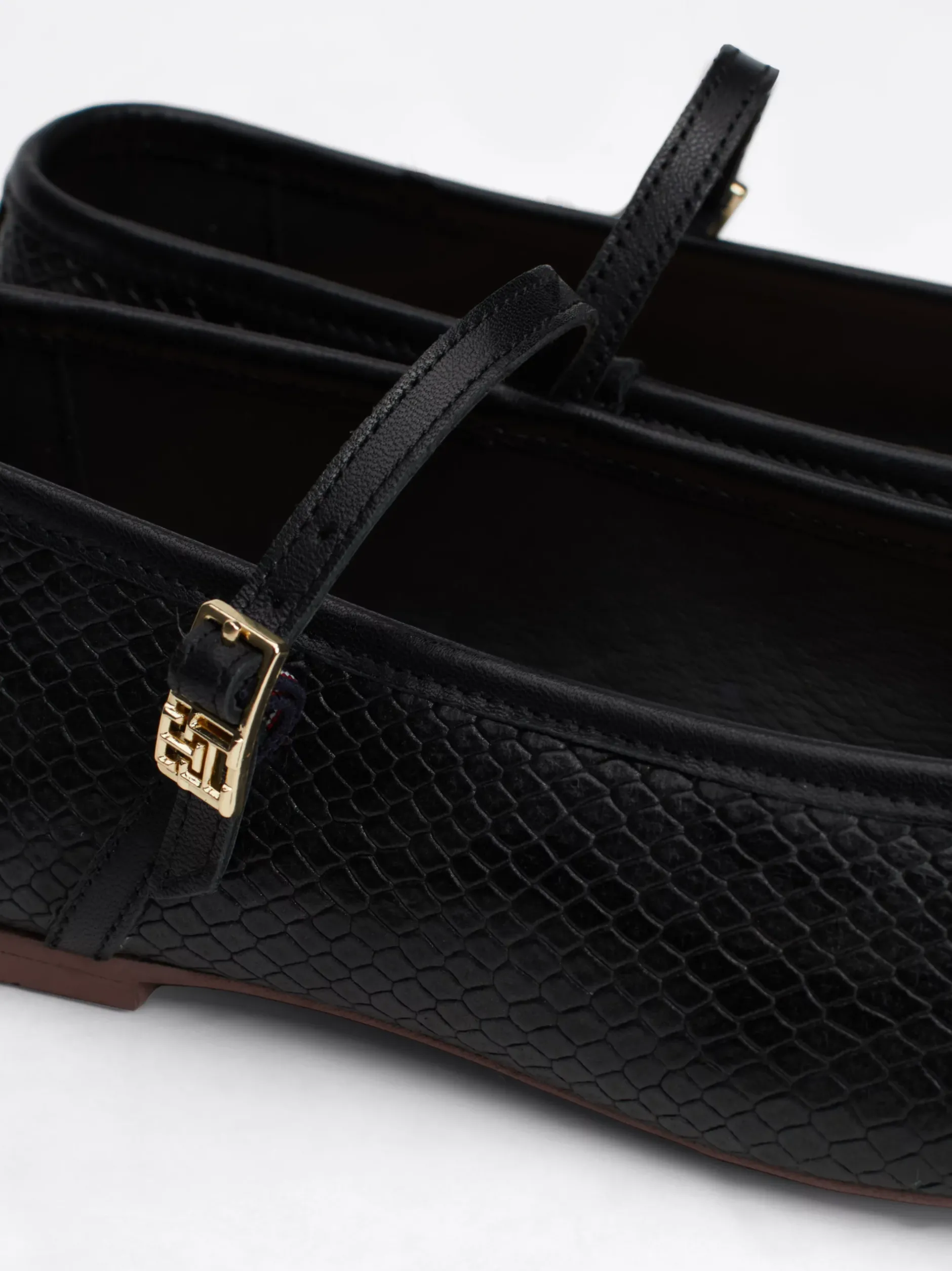 Baleriny|Płaskie Buty*Tommy Hilfiger Skórzane Baleriny Mary Jane Z Wężowym Wzorem BLACK PYTHON
