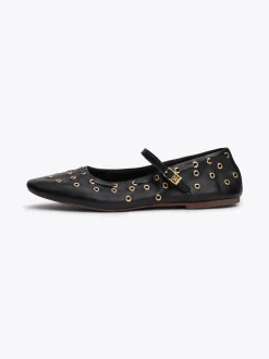 Baleriny|Płaskie Buty*Tommy Hilfiger Skórzane Baleriny Mary Jane Z Dziurkami BLACK