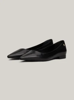 Baleriny|Płaskie Buty*Tommy Hilfiger Skórzane Baleriny Z Noskami W Szpic I Monogramem TH BLACK