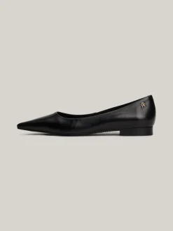 Baleriny|Płaskie Buty*Tommy Hilfiger Skórzane Baleriny Z Noskami W Szpic I Monogramem TH BLACK