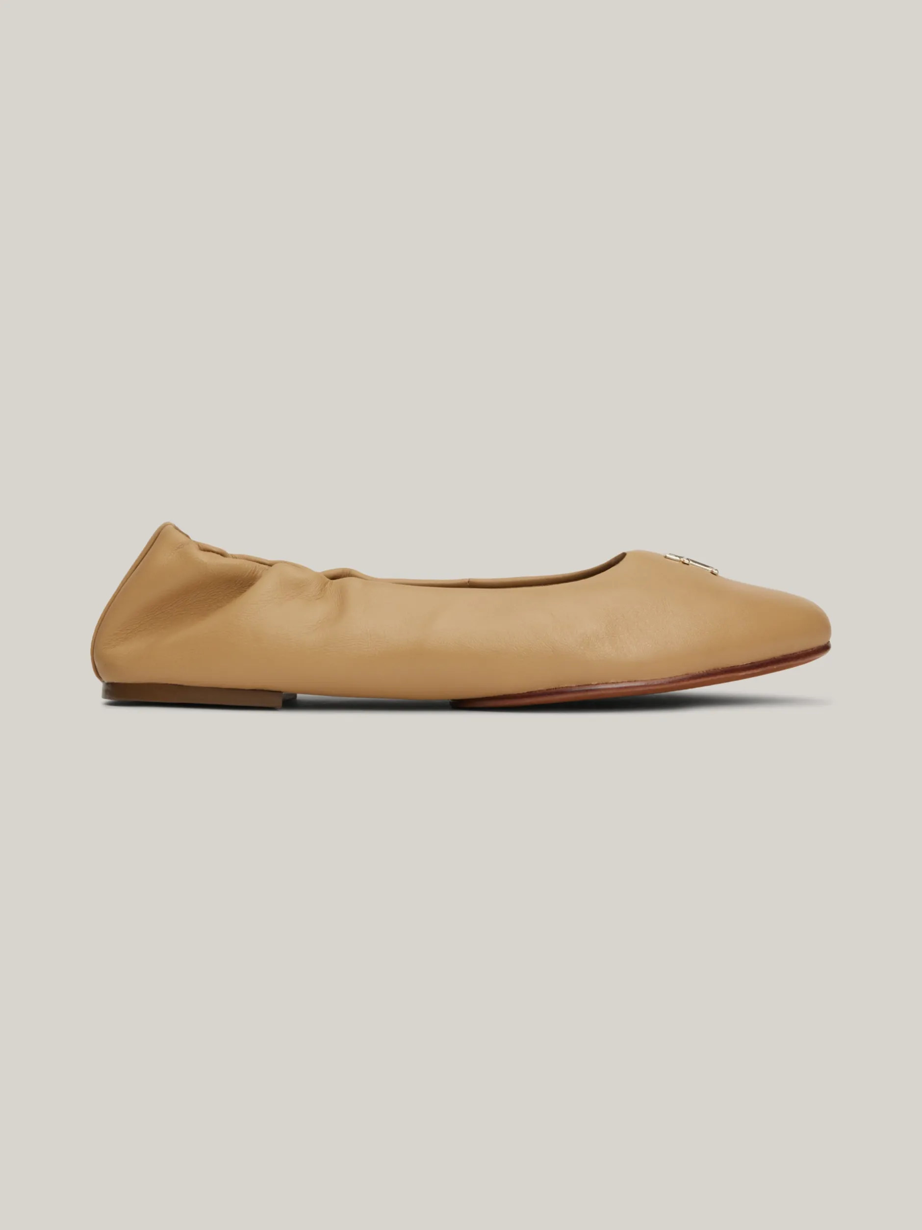 Baleriny|Płaskie Buty*Tommy Hilfiger Skórzane Baleriny Z Plakietką Z Monogramem TH CLASSIC KHAKI