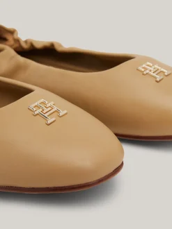 Baleriny|Płaskie Buty*Tommy Hilfiger Skórzane Baleriny Z Plakietką Z Monogramem TH CLASSIC KHAKI