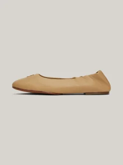 Baleriny|Płaskie Buty*Tommy Hilfiger Skórzane Baleriny Z Plakietką Z Monogramem TH CLASSIC KHAKI