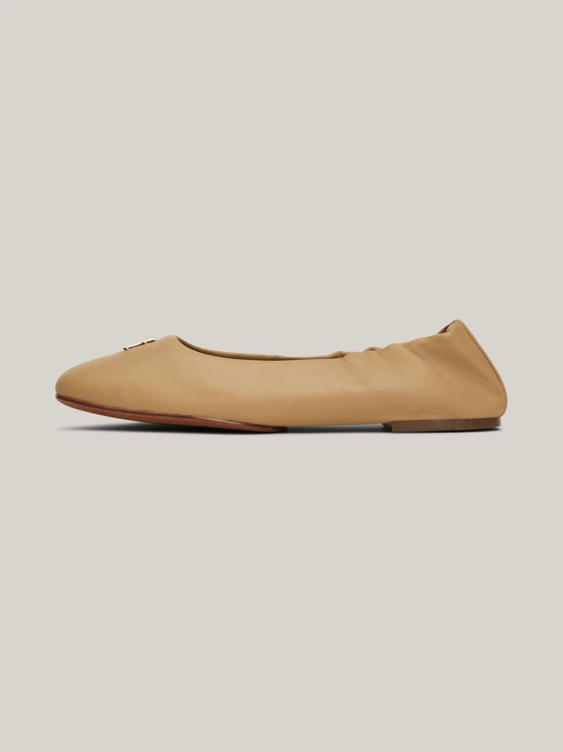 Baleriny|Płaskie Buty*Tommy Hilfiger Skórzane Baleriny Z Plakietką Z Monogramem TH CLASSIC KHAKI