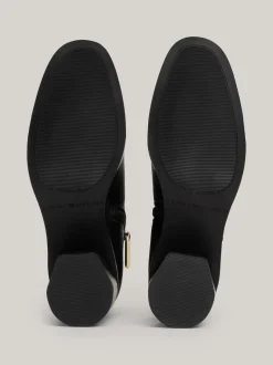 Botki*Tommy Hilfiger Skórzane Botki Na Klockowym Obcasie BLACK