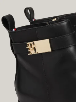 Botki*Tommy Hilfiger Skórzane Botki Na Klockowym Obcasie BLACK